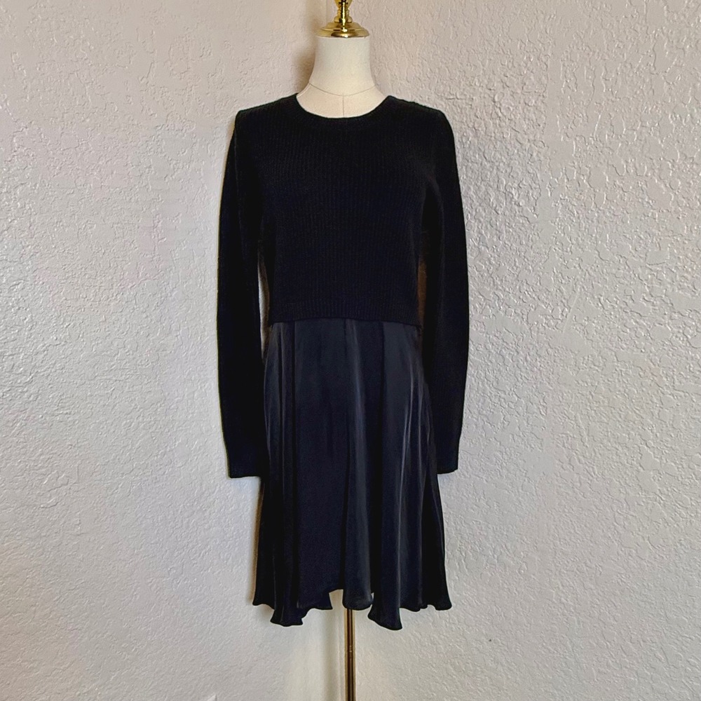 Sweater Dress Club Monaco Womens Small Black Cashmere Wool Blend Mixed Media